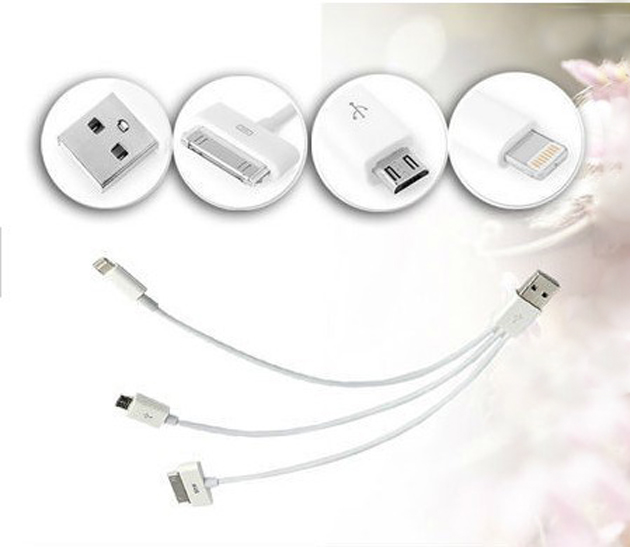 3 in 1 USB Cable for iPhone iPad Micro USB Sync Data Cable