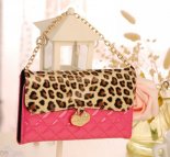 Korean leopard patent leather mobile phone protector wallet leather lanyards