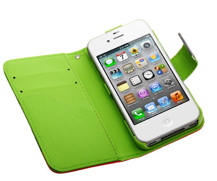 Apple hit color leather iphone 5/5 s three color bright beautiful following Apple mobile phone coat card wallet