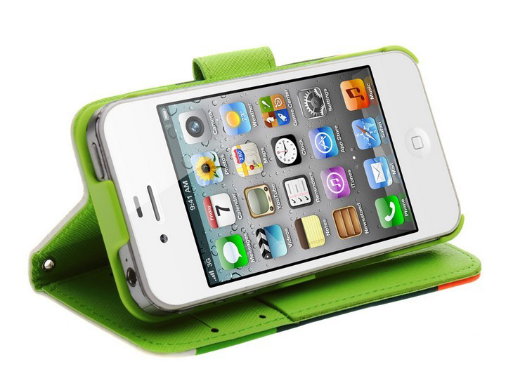 Apple hit color leather iphone 5/5 s three color bright beautiful following Apple mobile phone coat card wallet