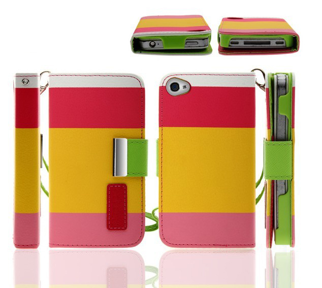 Apple hit color leather iphone 5/5 s three color bright beautiful following Apple mobile phone coat card wallet