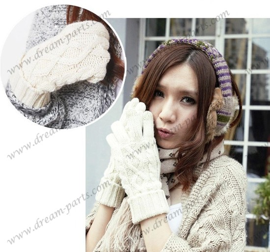 Wool gloves female touch screen winter wool thickened warm gloves knitted