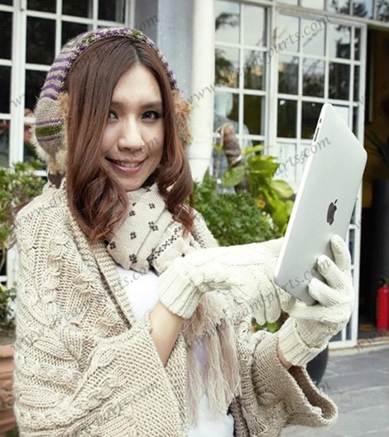 Wool gloves female touch screen winter wool thickened warm gloves knitted