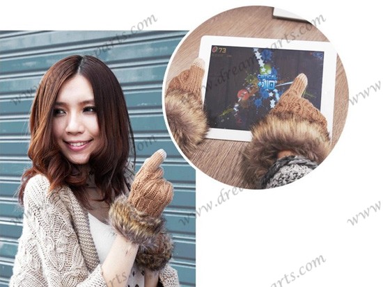 Coffee thick warm wool knit touch gloves